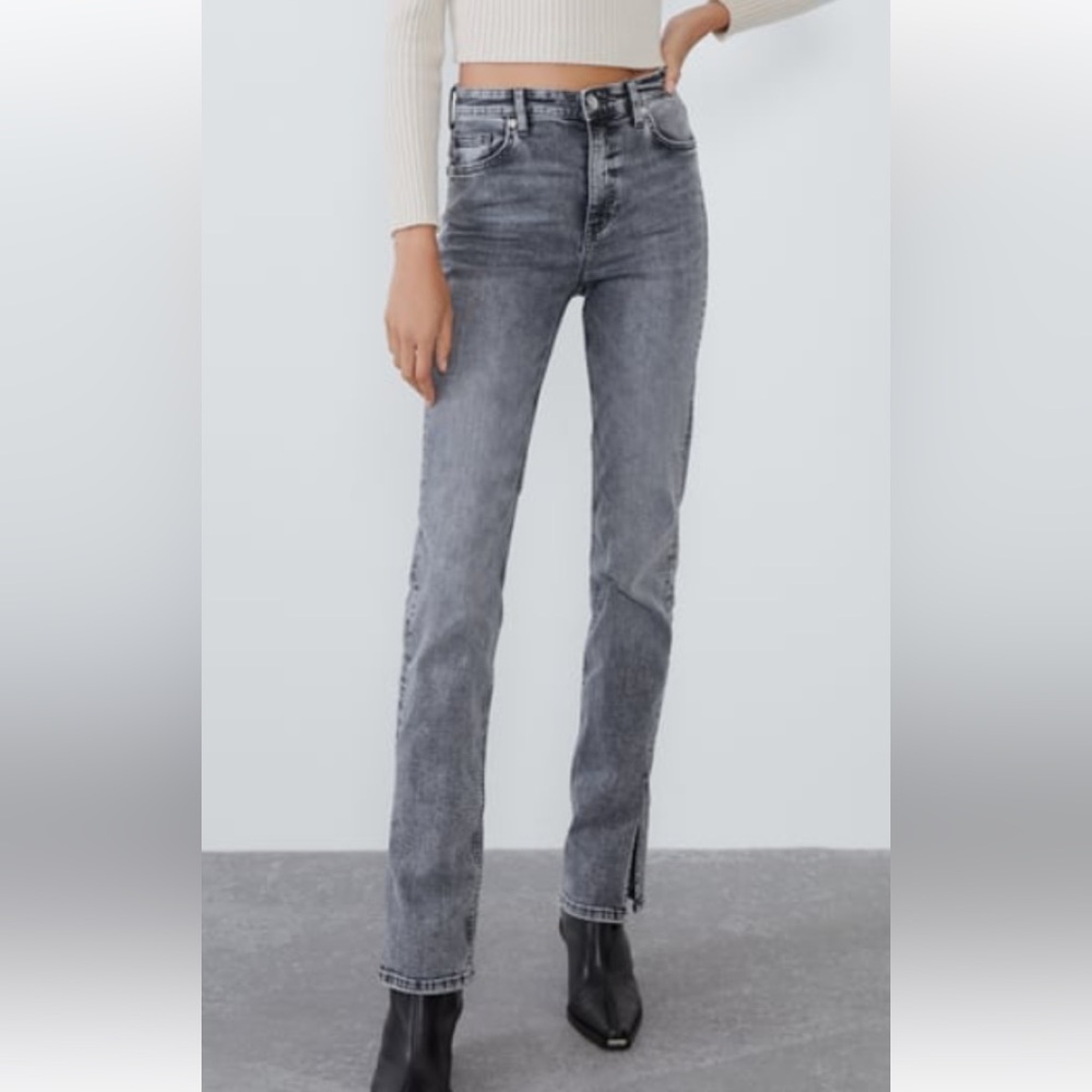 Zara Side Slit Ankle Gray Jeans, High Waisted